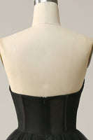 Load image into Gallery viewer, A Line Sweetheart Black Corset Prom Dress with Ruffled