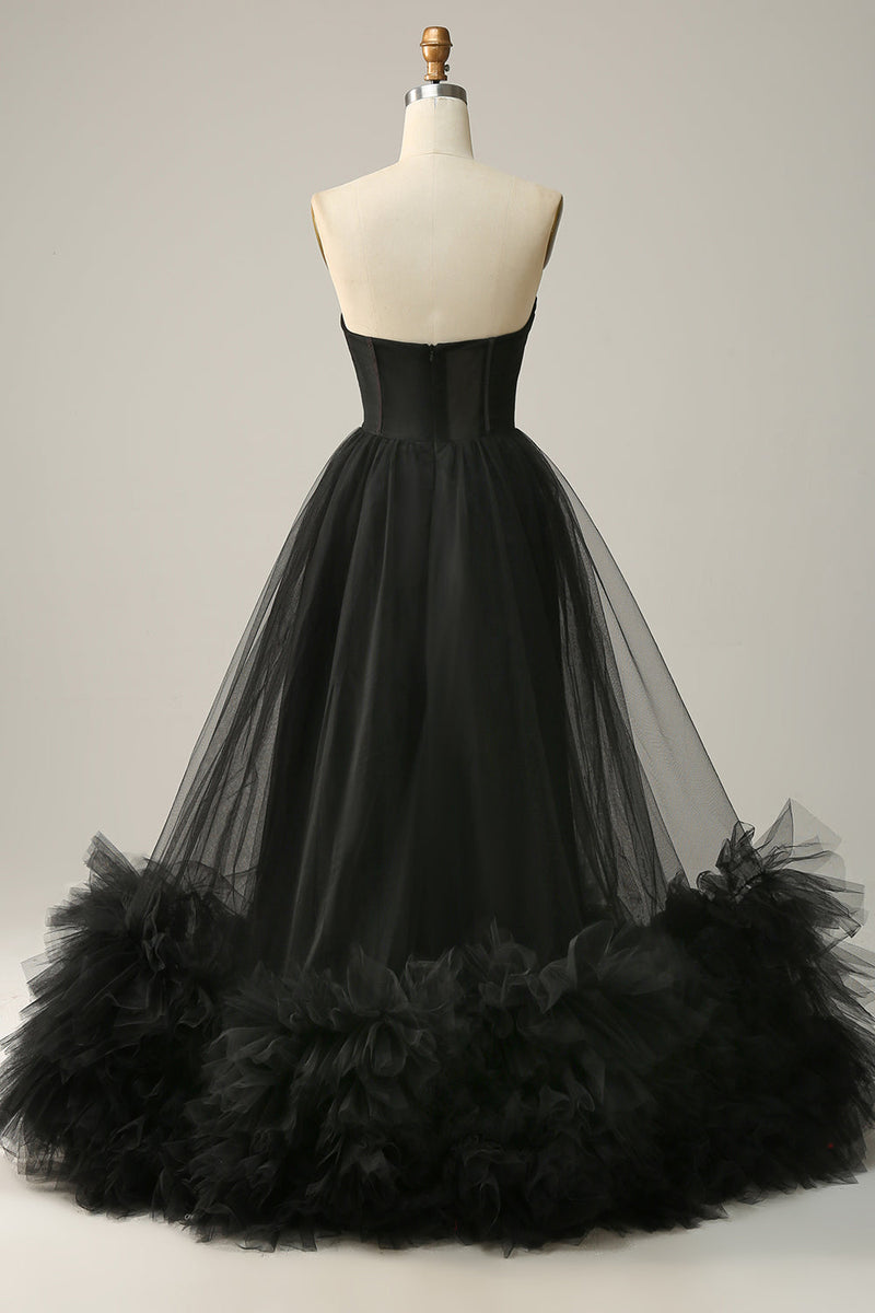 Load image into Gallery viewer, Pink Corset Sweetheart Long Prom Dress with Ruffles