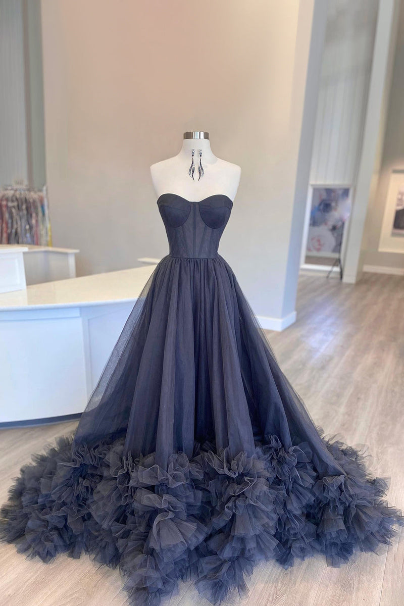 Load image into Gallery viewer, Pink Corset Sweetheart Long Prom Dress with Ruffles