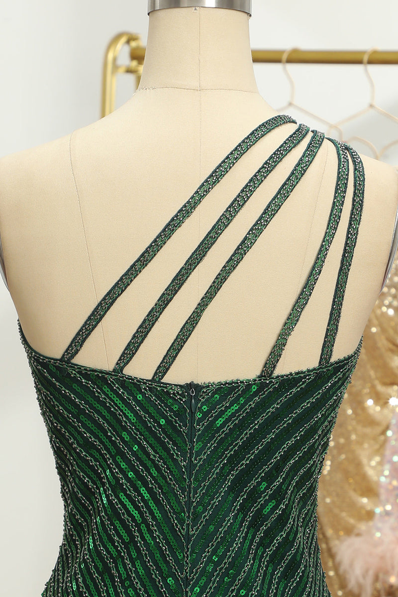 Load image into Gallery viewer, Glitter Orange One Shoulder Beaded Tight Homecoming Dress