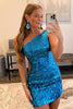 Load image into Gallery viewer, Glitter Royal Blue One Shoulder Sequins Tight Hoco Dress