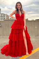 Load image into Gallery viewer, Fuchsia Tulle Spaghetti Straps Long Prom Dress