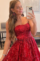 Load image into Gallery viewer, A Line Strapless Red Long Prom Dress