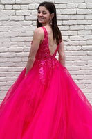 Load image into Gallery viewer, Red A-Line V-Neck Long Prom Dress With Appliques