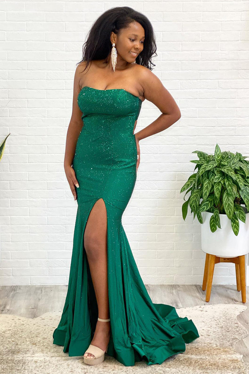 Load image into Gallery viewer, Sparkly Dark Green Sequins Mermaid Long Prom Dress