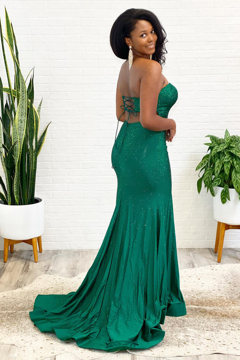 Load image into Gallery viewer, Sparkly Dark Green Sequins Mermaid Long Prom Dress