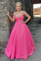 Load image into Gallery viewer, Sparkly Hot Pink Sequins A-Line Long Prom Dress