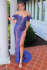 Load image into Gallery viewer, Sheath Off the Shoulder Blue Sequins Long Prom Dress with Feathers