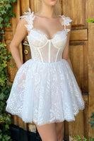 Load image into Gallery viewer, Cute A Line Sweetheart White Short Homecoming Dress with Appliques
