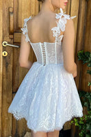 Load image into Gallery viewer, Cute A Line Sweetheart White Short Homecoming Dress with Appliques
