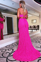 Load image into Gallery viewer, Two Piece Orange Sequins Mermaid Prom Dress with Slit