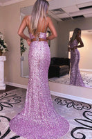 Load image into Gallery viewer, Two Piece Orange Sequins Mermaid Prom Dress with Slit