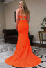 Load image into Gallery viewer, Two Piece Orange Sequins Mermaid Prom Dress with Slit