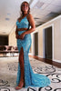 Load image into Gallery viewer, Two Piece Orange Sequins Mermaid Prom Dress with Slit