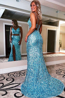 Load image into Gallery viewer, Two Piece Orange Sequins Mermaid Prom Dress with Slit