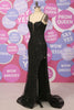 Load image into Gallery viewer, Mermaid Spaghetti Straps Black Sequins Long Prom Dress with Split Front