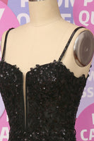 Load image into Gallery viewer, Mermaid Spaghetti Straps Black Sequins Long Prom Dress with Split Front