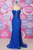 Load image into Gallery viewer, Mermaid Spaghetti Straps Black Sequins Long Prom Dress with Split Front