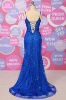 Load image into Gallery viewer, Mermaid Spaghetti Straps Black Sequins Long Prom Dress with Split Front