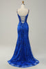 Load image into Gallery viewer, Sparkly Blue Sheath Sequins Long Prom Dress with Slit