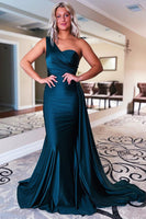 Load image into Gallery viewer, Black One Shoulder Mermaid Prom Dress
