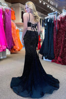 Load image into Gallery viewer, Mermaid Spaghettti Straps Dark Green Sequins Long Prom Dress with Split Front