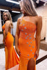 Load image into Gallery viewer, Mermaid One Shoulder Orange Long Prom Dress with Star Appliques