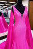 Load image into Gallery viewer, Sparkly Hot Pink Mermaid Long Prom Dress With Wateau Train