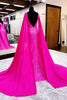 Load image into Gallery viewer, Sparkly Hot Pink Mermaid Long Prom Dress With Wateau Train