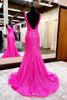 Load image into Gallery viewer, Sparkly Hot Pink Mermaid Long Prom Dress With Wateau Train