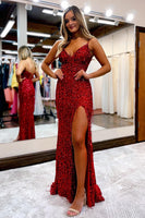 Load image into Gallery viewer, Black Sequined Spaghetti Straps Prom Dress