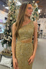 Load image into Gallery viewer, Mermaid One Shoulder Blue Sequins Long Prom Dress with Split Front