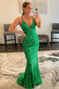 Load image into Gallery viewer, Mermaid Spaghetti Straps Green Sequins Backless Long Prom Dress
