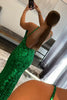 Load image into Gallery viewer, Mermaid Spaghetti Straps Green Sequins Backless Long Prom Dress