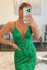 Load image into Gallery viewer, Mermaid Spaghetti Straps Green Sequins Backless Long Prom Dress