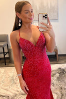 Load image into Gallery viewer, Mermaid Spaghetti Straps Red Long Prom Dress with Criss Cross Back