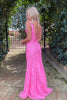 Load image into Gallery viewer, Mermaid Deep V Neck Pink Long Prom Dress with Appliques
