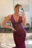 Load image into Gallery viewer, Sparkly Fuchsia Sequins Backless Mermaid Long Prom Dress