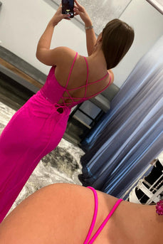Hot Pink Spaghetti Straps Prom Dress