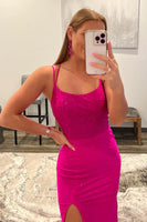 Load image into Gallery viewer, Hot Pink Spaghetti Straps Prom Dress