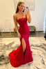 Load image into Gallery viewer, Red Strapless Mermaid Prom Dress With Slit