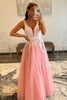 Load image into Gallery viewer, Pink A-Line Tulle Prom Dress with Appliques