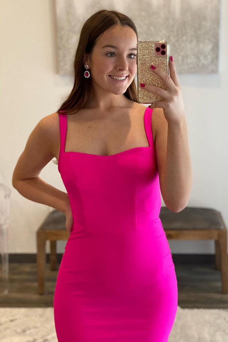 Load image into Gallery viewer, Hot Pink Satin Mermaid Prom Dress