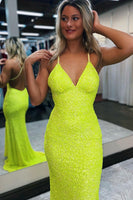 Load image into Gallery viewer, Mermaid Spaghetti Straps Blue Sequins Backless Long Prom Dress