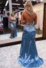 Load image into Gallery viewer, Sheath Spaghetti Straps Blue Long Prom Dress with Silt