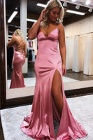 Load image into Gallery viewer, Sheath Spaghetti Straps Blue Long Prom Dress with Silt