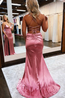 Load image into Gallery viewer, Sheath Spaghetti Straps Blue Long Prom Dress with Silt