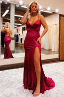 Load image into Gallery viewer, Sheath Spaghetti Straps Blue Long Prom Dress with Silt