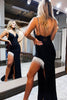 Load image into Gallery viewer, Sheath Spaghetti Straps Black Long Prom Dress with Tassel