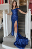 Load image into Gallery viewer, Dark Green Off Shoulder Mermaid Prom Dress with Slit